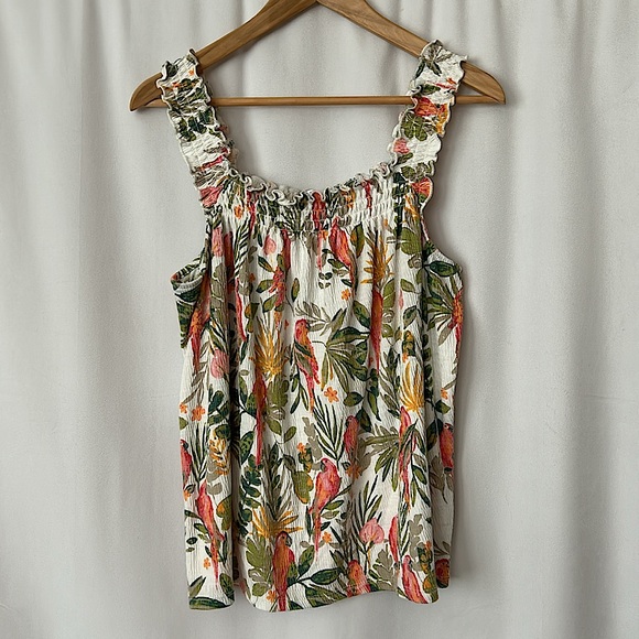 LC Lauren Conrad Tops - LC Lauren Conrad Tropical Floral Ruffle Straps Tank Top Shirt **Size XL**🦜🦜
